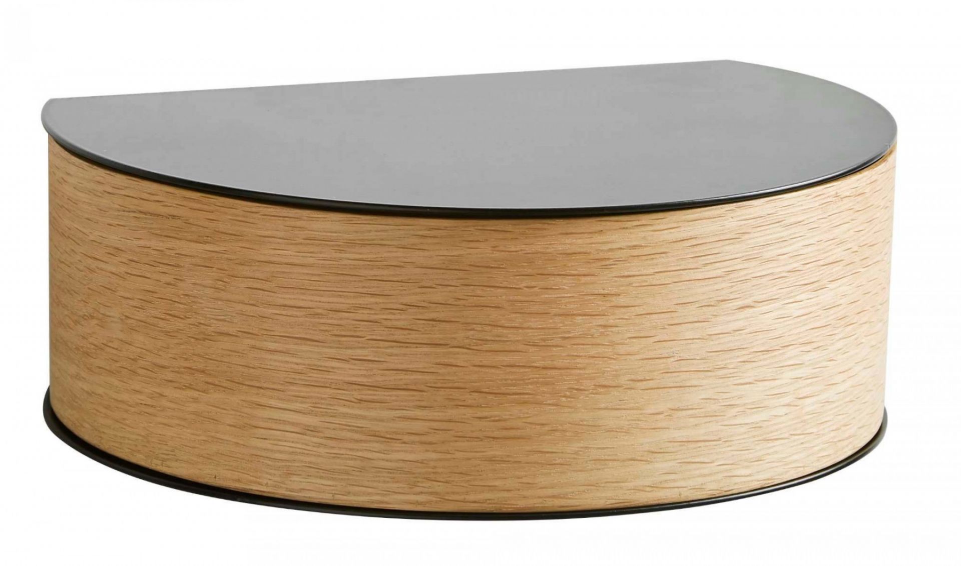 Wallie Wandschublade von Woud aus Eiche mit grauer Ablagefläche für die Wandmontage.